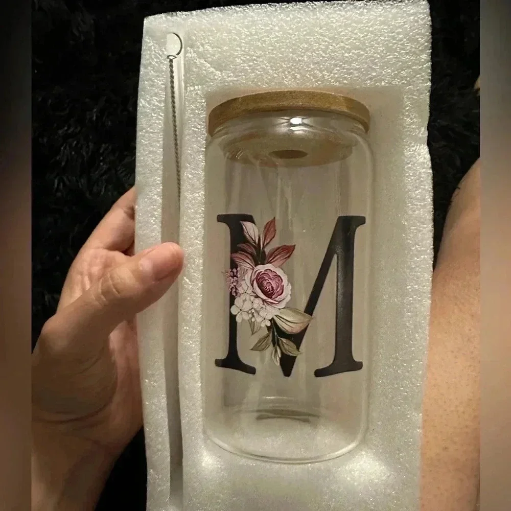 Glass cup with‎ straw